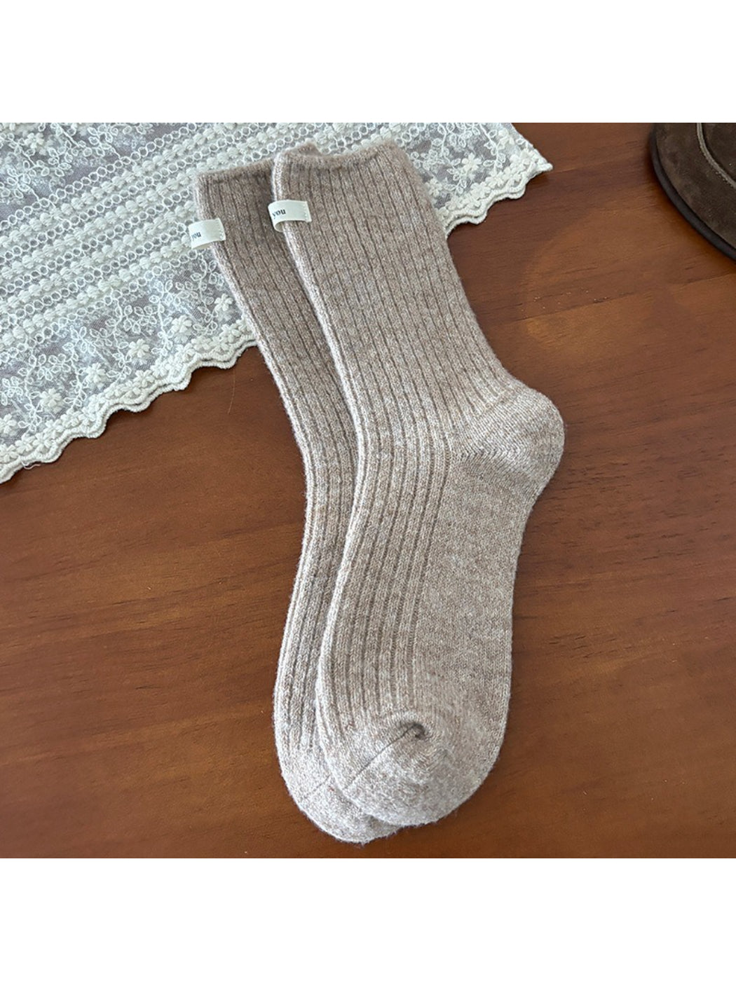 Rufia - Cozy Solid Rib Knit Crew Socks
