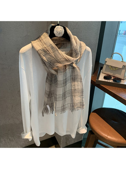 Scarvii - Vintage Gray Plaid Pattern Scarf