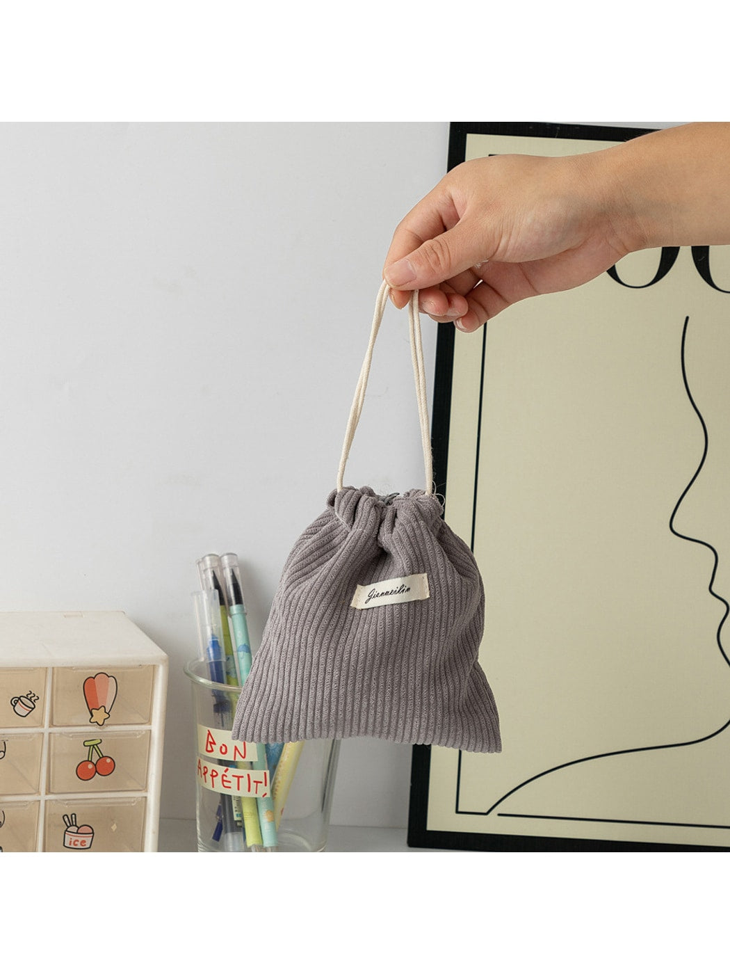 Cosbai - Solid Color Drawstring Coin Pouch Bag