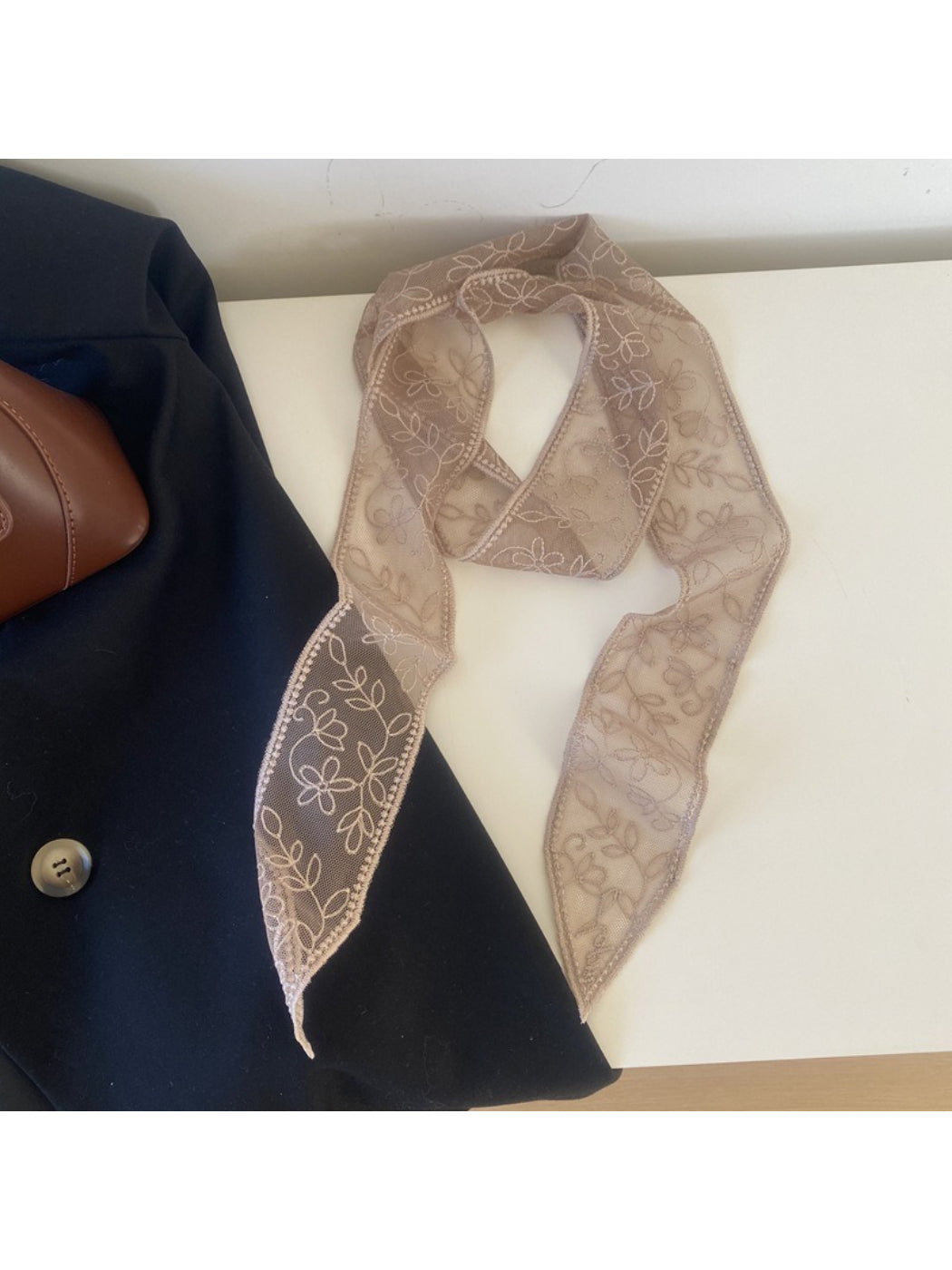 Scarvii Sheer Floral Lace Skinny Scarf