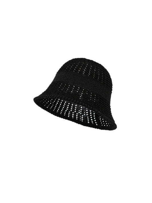 Side angle of Haila minimal woven bucket hat showing band detail