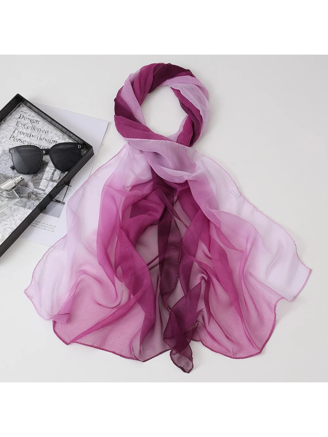 Scarvii - Gradient Color Block Sheer Scarf