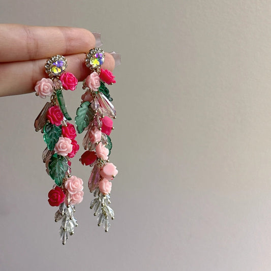 Earwish - Fantasy Blossom Fringe Earrings - Sweet & Shiny