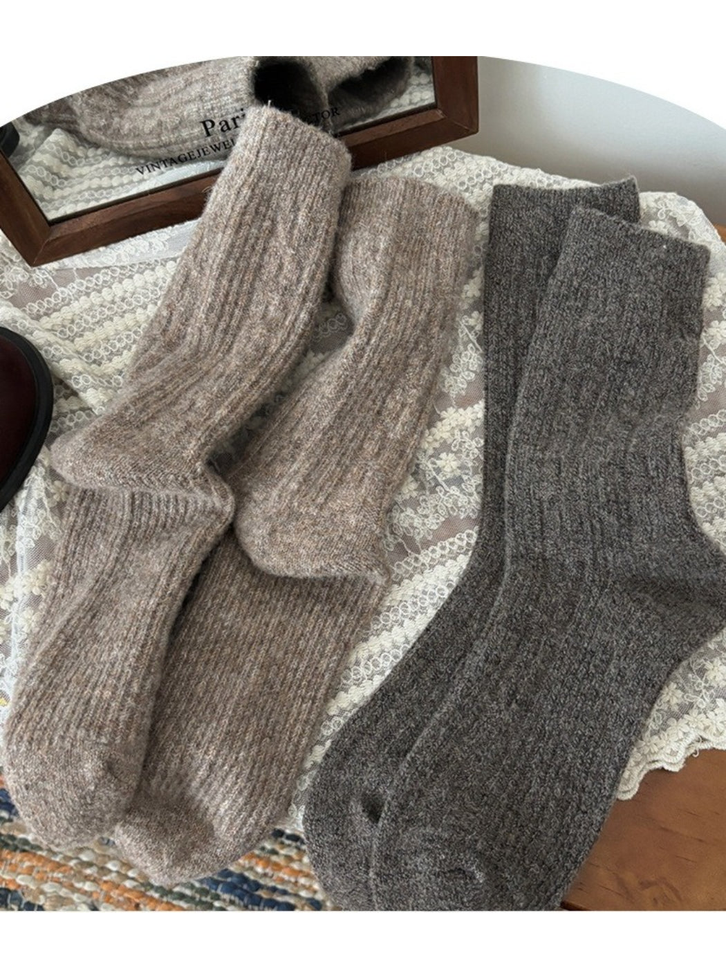 Rufia - Fluffy Soft Rib Knit Crew Socks