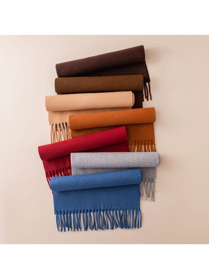 Scarvii - Solid Color Fringe Trim Long Scarf