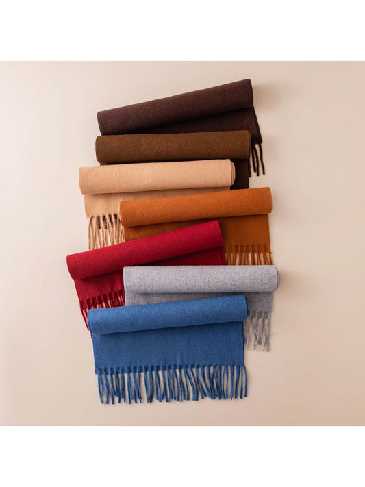 Scarvii - Solid Color Fringe Trim Long Scarf