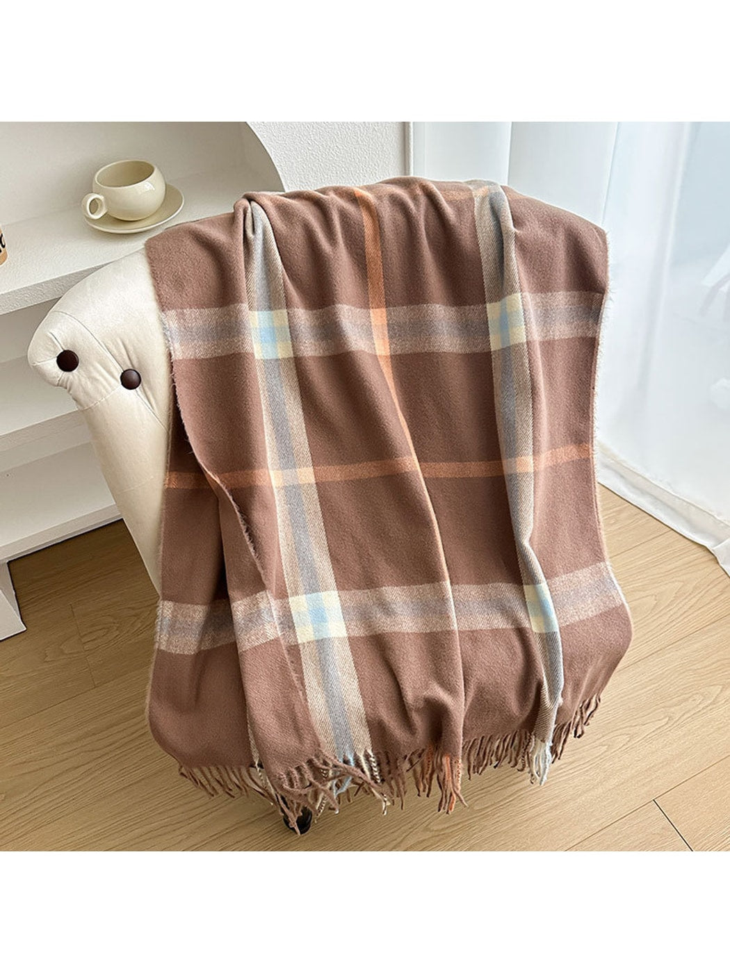Scarvii - Soft Look Plaid Fringe Layering Scarf