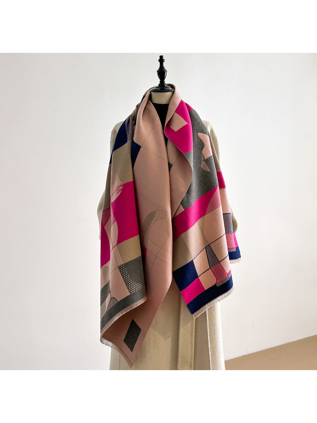 Scarvii – Geometric Print Fringe Scarf & Wrap