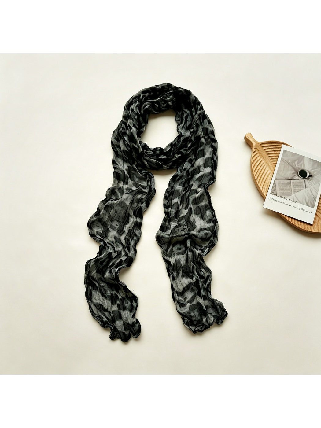 Scarvii - Vintage Leopard Print Pleated Fashion Scarf