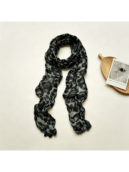 Scarvii - Vintage Leopard Print Pleated Fashion Scarf