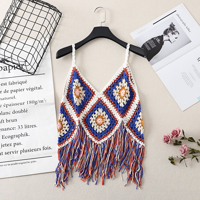 Bohemian Fringe Tassel Hollow Knit Tank Top