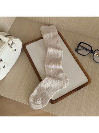 Rufia - Solid Color Knit Casual Knee-high Socks