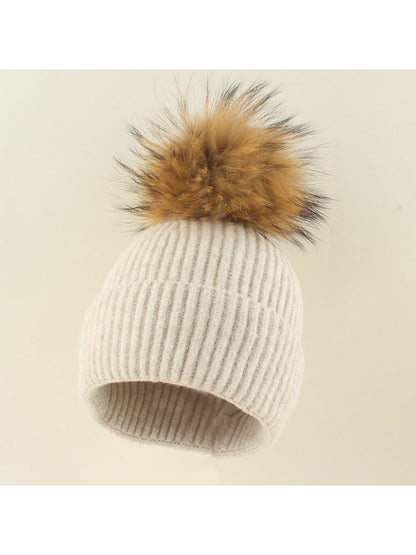 Haila - Brimless Ribbed Pom Pom Winter Knit Beanie