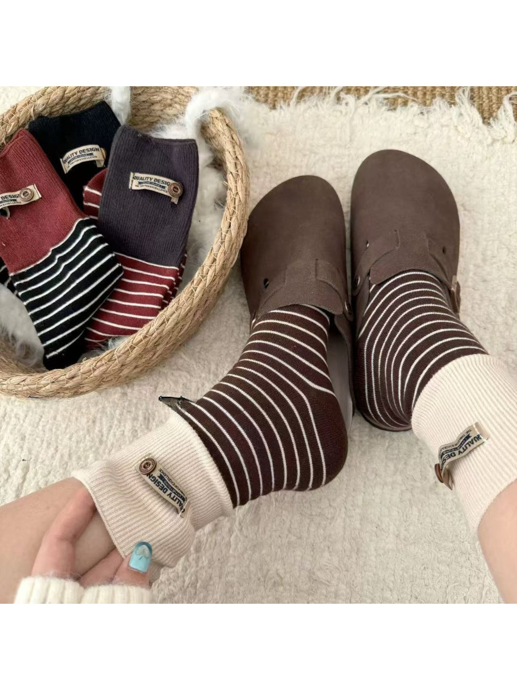 Rufia - Urban Casual Tag Stripe Crew Socks