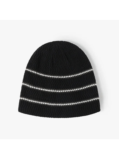 Haila - Contrast Stripe Fleece-Lined Knit Beanie