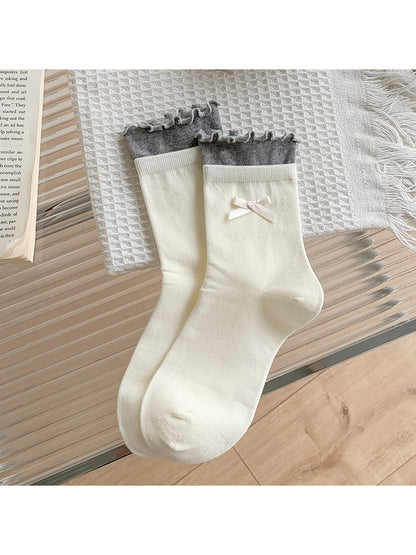 Rufia - Bow Detail Ruffle Trim Crew Socks