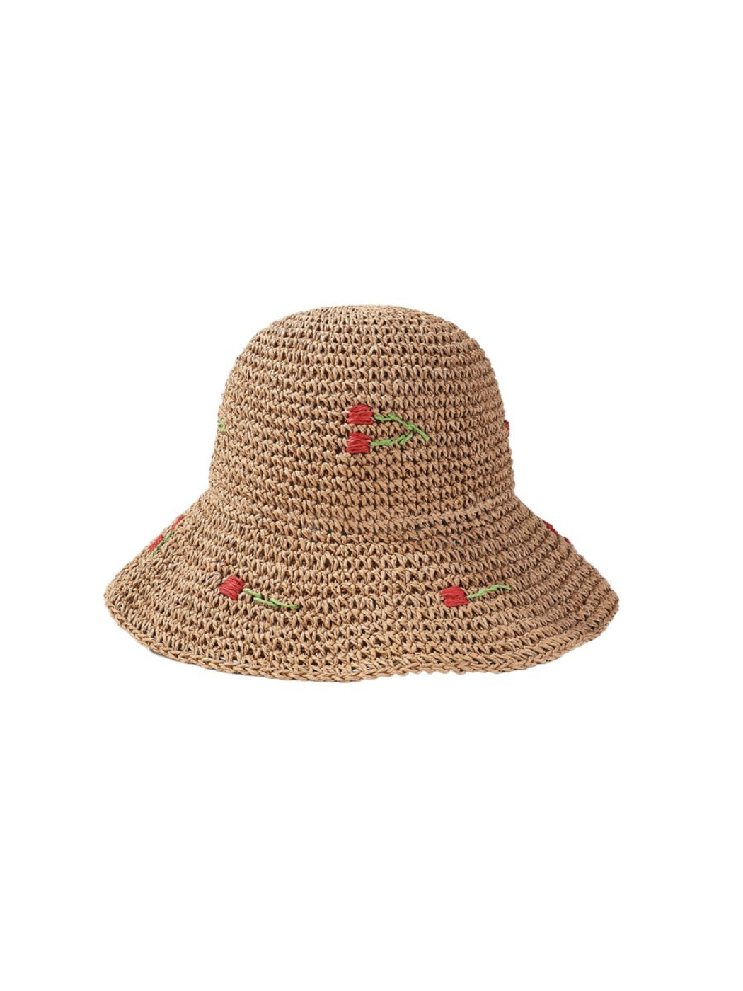 Close-up of cherry red stitching on the woven sun hat brim of Haila hat