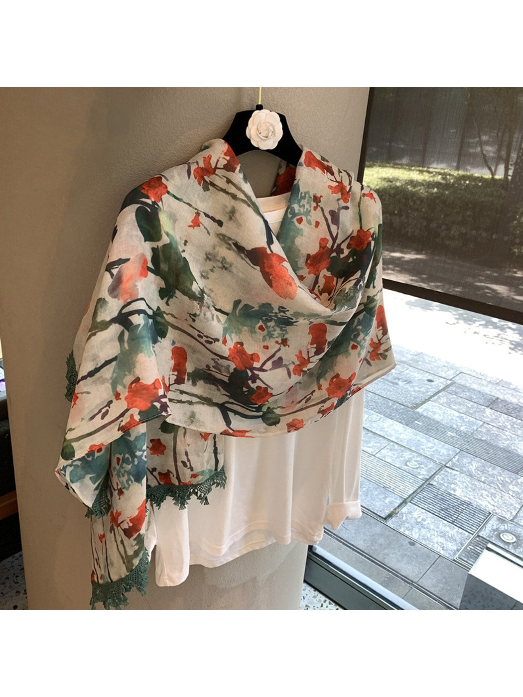 Scarvii - Floral Print Long Shawl Scarf