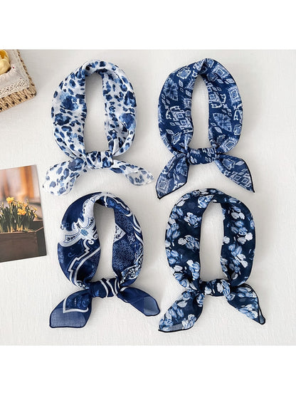 Scarvii - Floral Print Casual Neck Accent Square Scarf