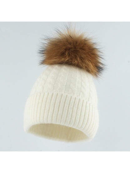 Haila - Ribbed Cuff Pom Accent Winter Knit Beanie
