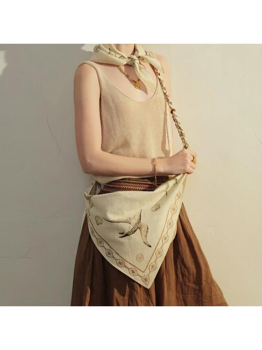 Cosbai - Bohemian Tassel Details Triangle Crossbody Bag