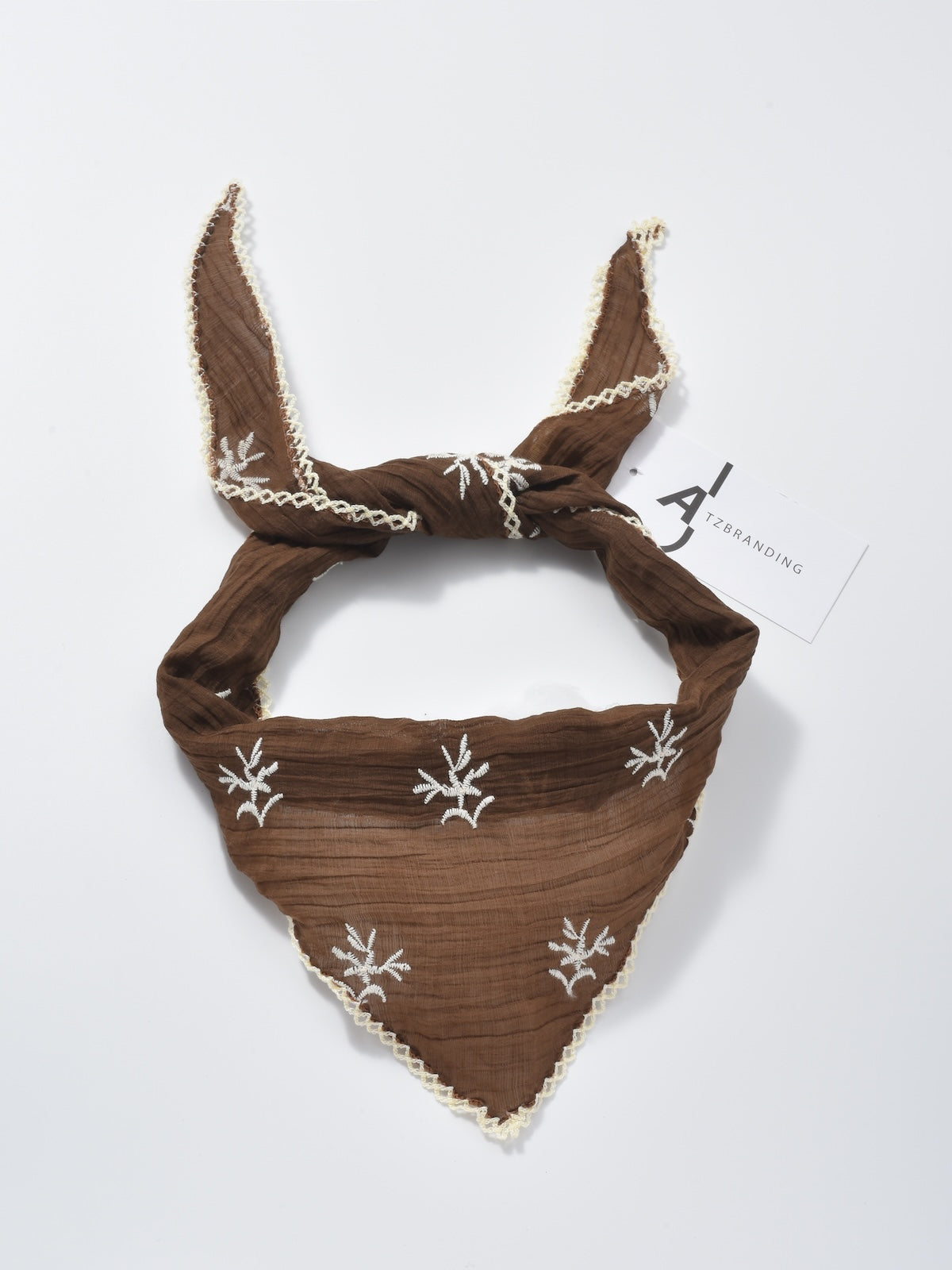 Scarvii Floral Embroidered Lace Trim Triangle Scarf