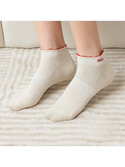 Rufia - Letter Print Ruffle Ankle Socks