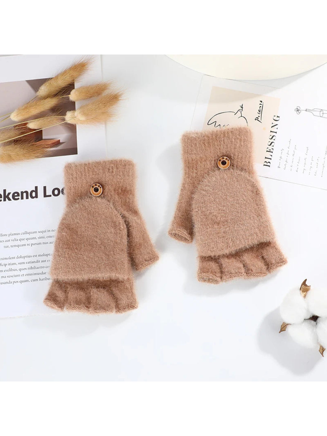 Gloving - Fuzzy Texture Fold-Over Fingerless Gloves