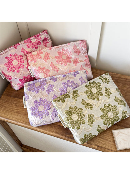 Cosbai - Raised Floral Zipper Makeup Bag