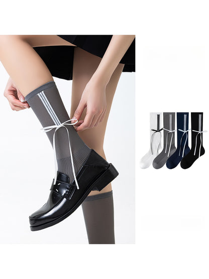 Rufia - Striped and Bow Patterns Crew Socks