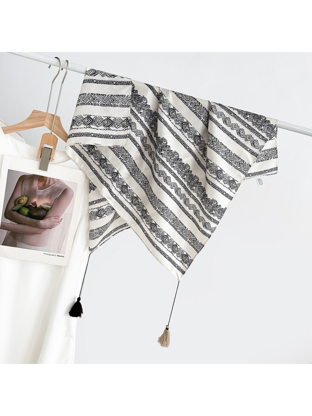 Scarvii - Elegant Print Tassel Square Scarf