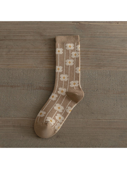 Rufia - Winter Mid-Calf Socks with Geometric & Floral Pattern