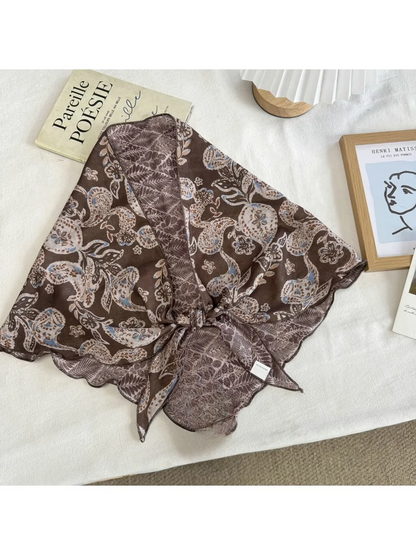 Scarvii - Floral Wavy Stitched-Edge Scarf