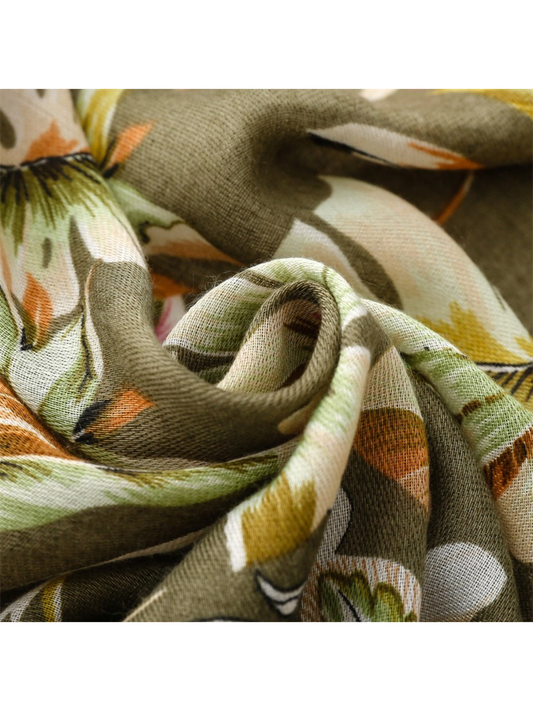 Scarvii - Tropical Botanical Print Tassel Scarf