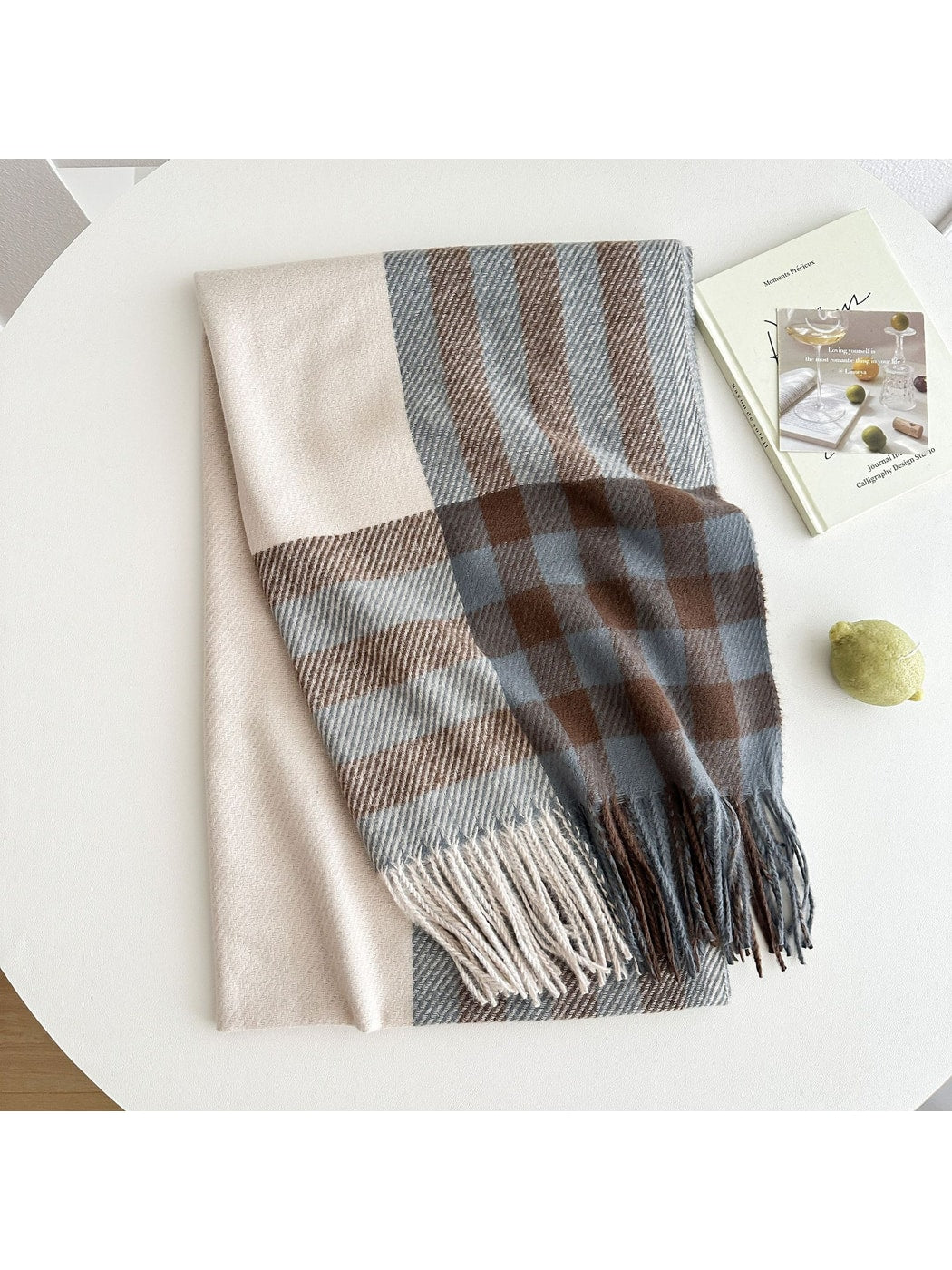 Scarvii - Checked Colorblock Tassel Shawl Scarf