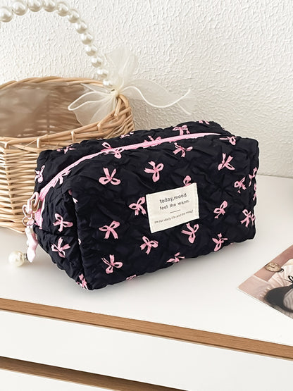 Cosbai Ribbon Print Zip Organizer filled with stationery items inside compartments
