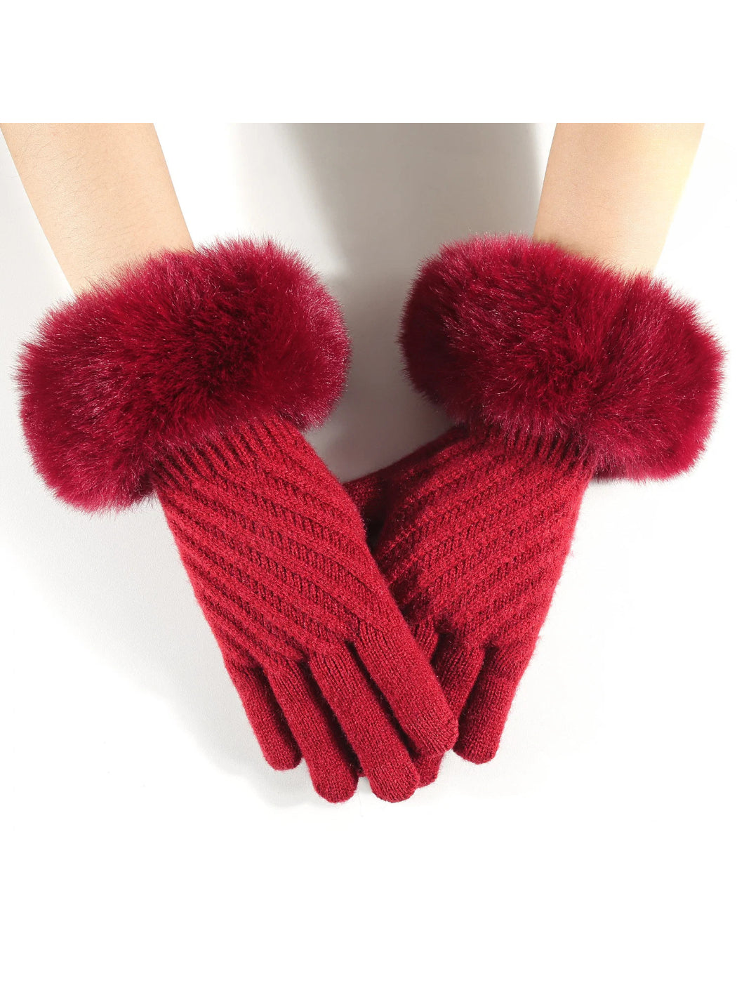 Gloving - Faux Fur Cuff Knit Winter Gloves