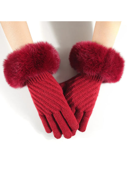 Gloving - Faux Fur Cuff Knit Winter Gloves