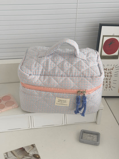 Cosbai Puffy Check Travel Makeup Bag displayed standing upright with visible shape