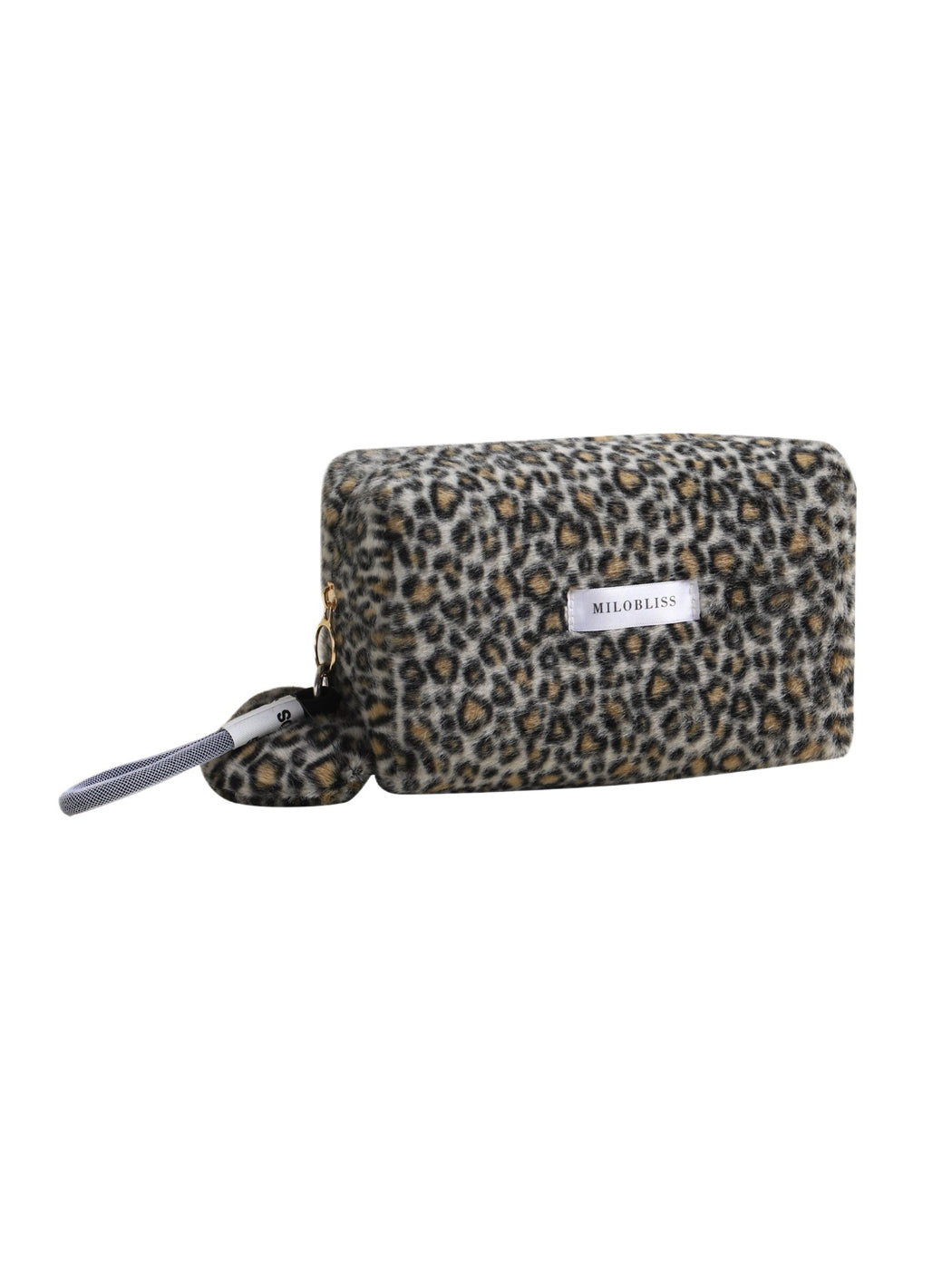 Cosbai - Fuzzy Leopard Cosmetic Pouch with Wristlet Strap detail view 5