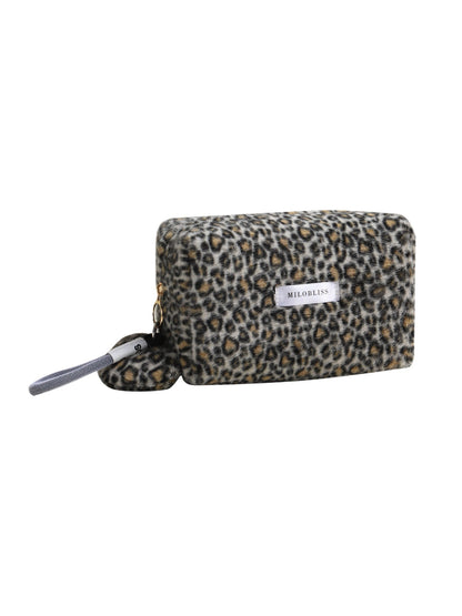 Cosbai - Fuzzy Leopard Cosmetic Pouch with Wristlet Strap detail view 5
