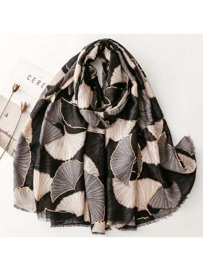 Scarvii - Winter Scarf & Shawl with Gold Foil Gingko Leaf Pattern