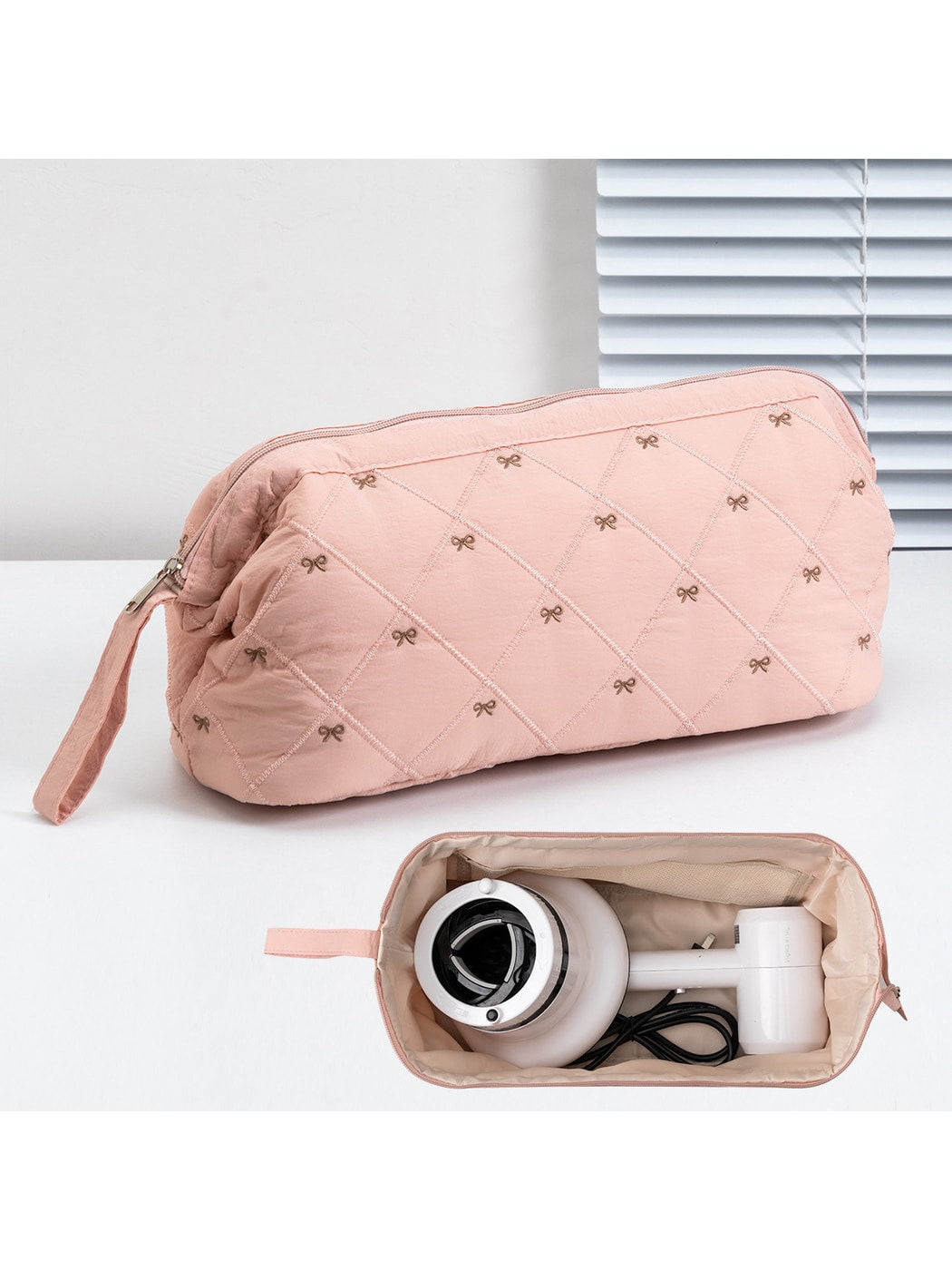 Cosbai - Quilted Bow Detail Hair Dryer Storage Bag