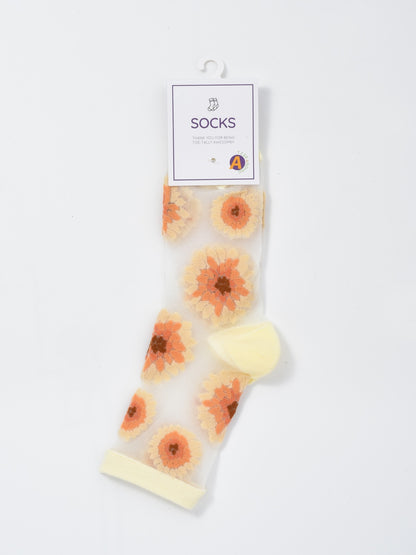 Rufia - Sheer Floral Motif Crew Socks