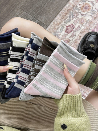 Rufia - Neutral Stripe Color-Block Crew Socks