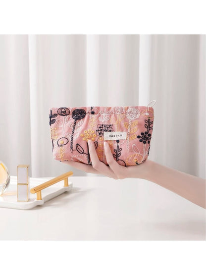 Cosbai - Floral Embroidered Zippered Makeup Bag