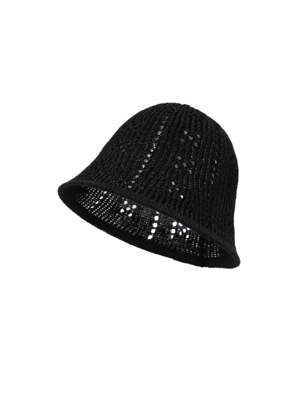 Close-up of Haila soft openwork knit casual bucket hat highlighting knit pattern and brim