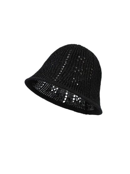 Close-up of Haila soft openwork knit casual bucket hat highlighting knit pattern and brim