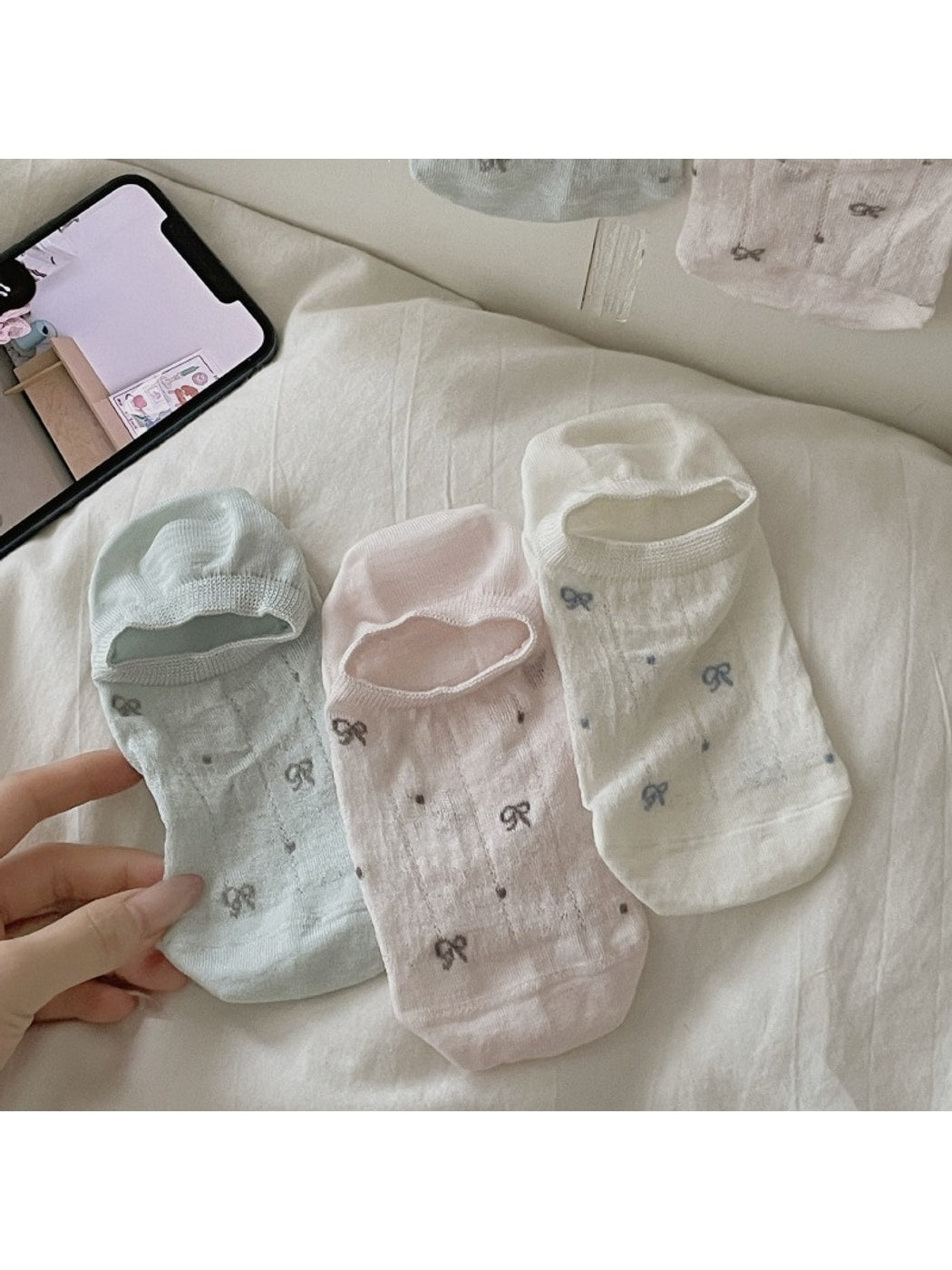 Rufia - Sweet Bow Print No Show Socks