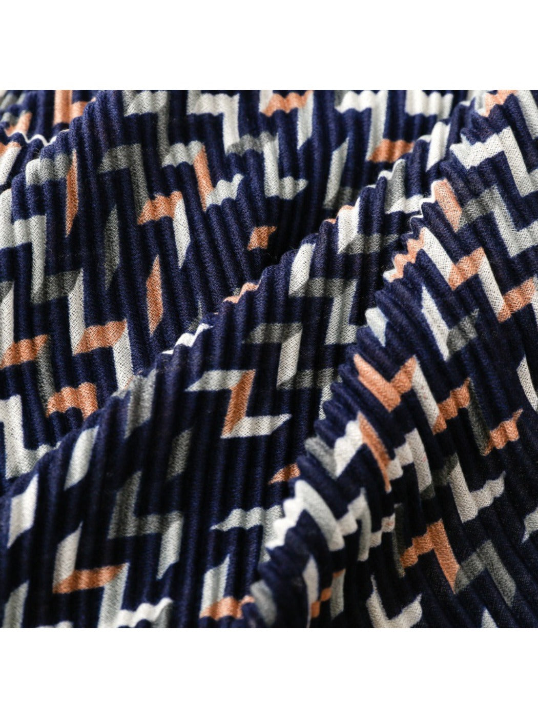 Scarvii - Vintage Navy Crinkled Scarf with Geometric